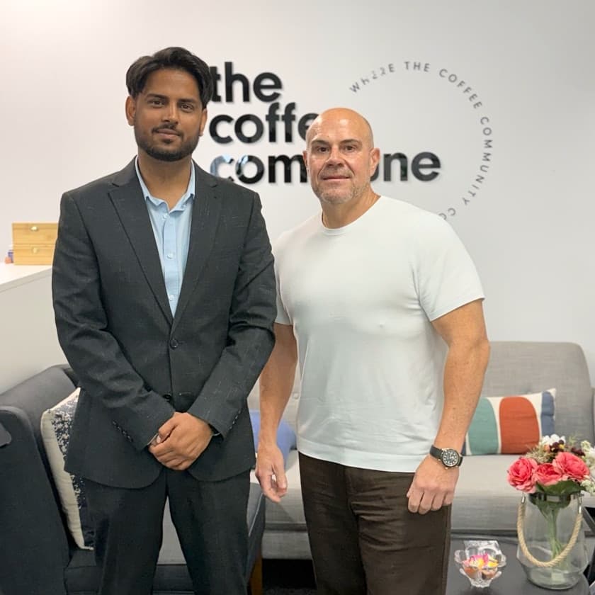 GP Khehra and Phillip Di Bella standing together at The Coffee Commune